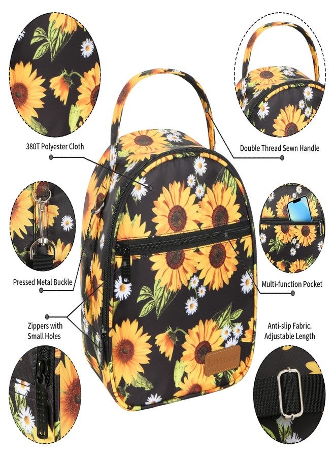 Joymee Lunch Box Insulated Lunch Bag Women Men Reusable Cooler Bag Adult Cute Lunch Tote Bags with Front Zipper Pocket,Adjustable Shoulder Strap for Work Office Picnic Travel, Sunflower Black - Image 3